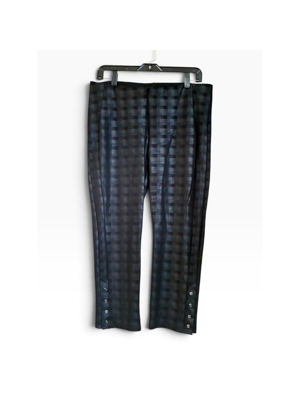 Nygard Luxe Slims Pants Womens L Black Gingham Studded Ankle Excellent Leggings